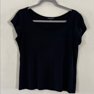 Eileen Fisher Black Scoop Neck Cap Sleeve Tee NWT